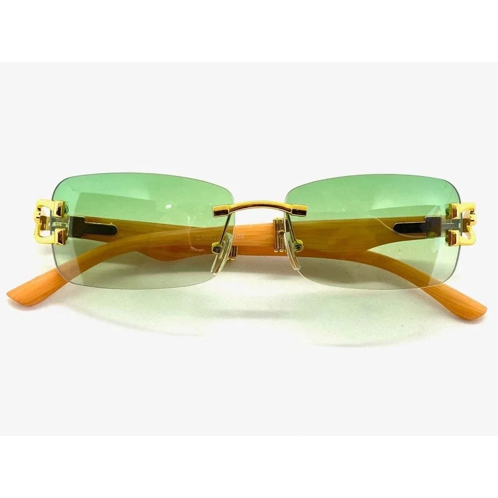 Mens Rimless GreenSunglasses Tinted Lenses, 90s, High Fashion, Statement Piece